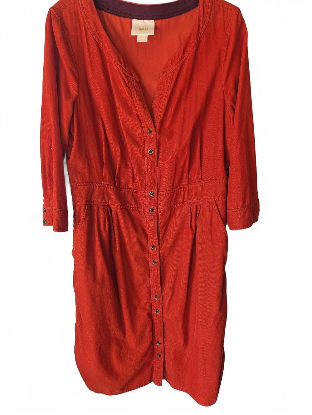 Anthropologie Maeve Rust Orange Button-Down Dress with Pockets